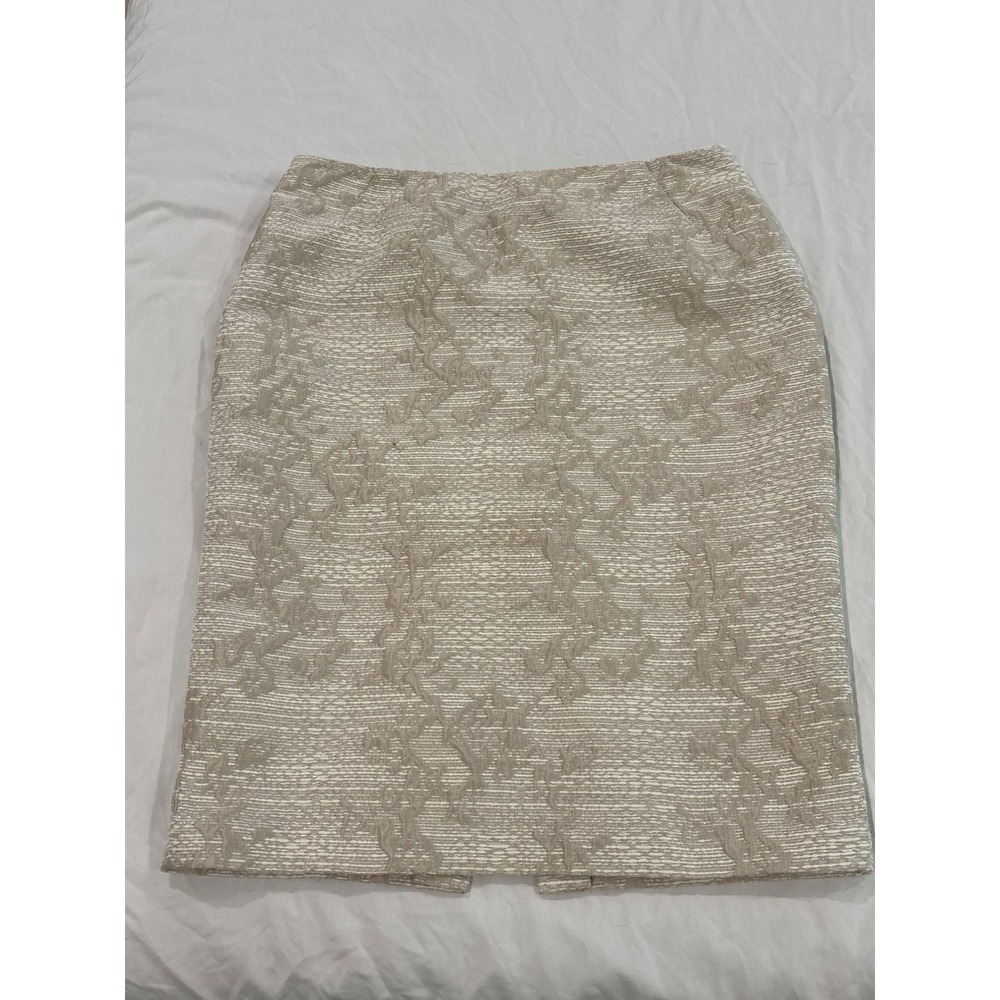 Lafayette 148 New York Petite Metallic Jacquard Pencil Skirt Champagne Size 8P
